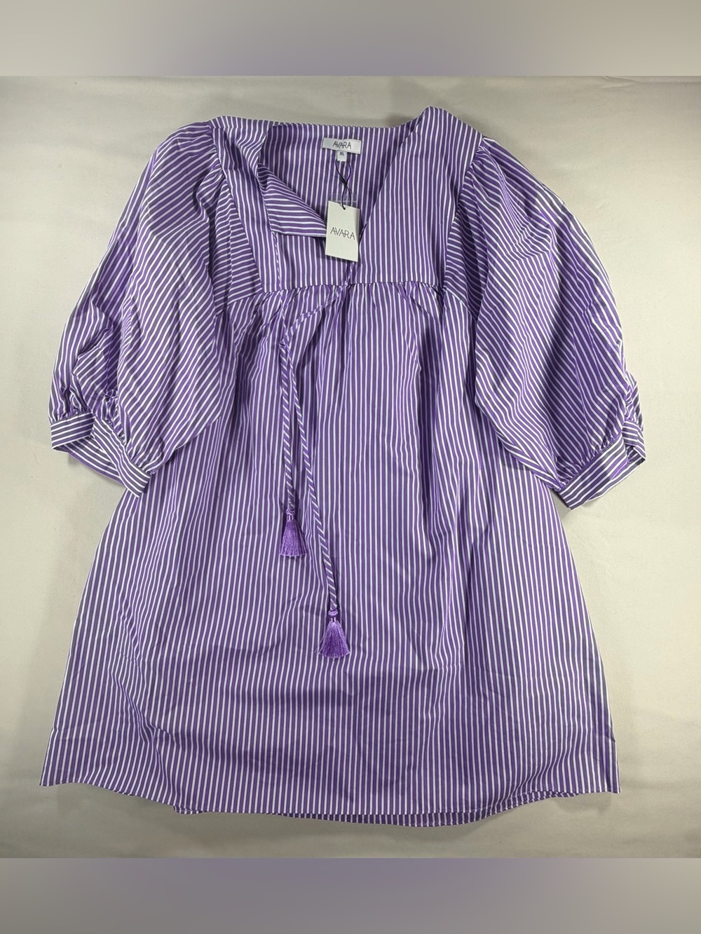 Avara Lavender Striped Puff-Sleeve Dress sz XL NWT